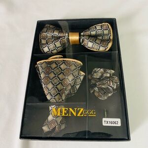 Bow tie, handkerchief and lapel pin set New